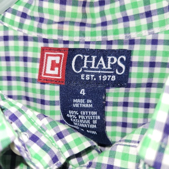 Chaps Ralph Lauren Boys Sz 4 Purple Green Check Button Down Short Sleeved Shirt - Picture 3 of 5